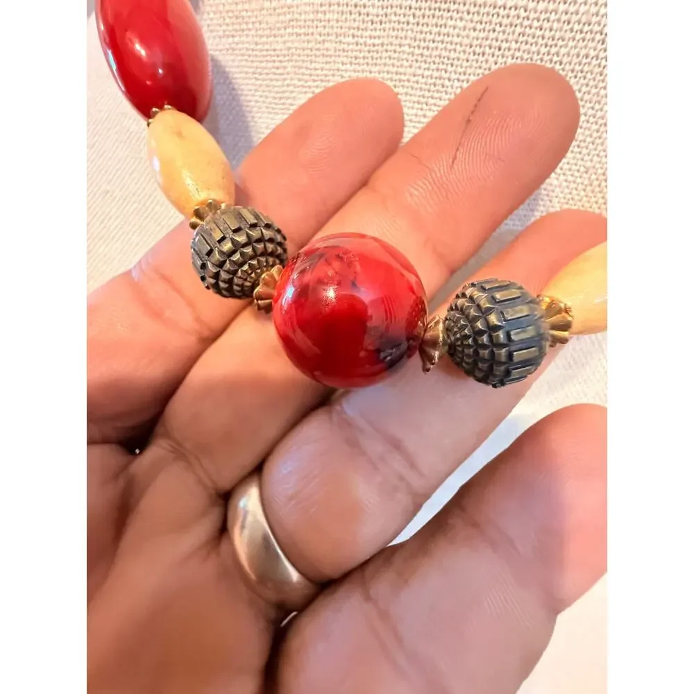 Vintage Paula Wood & Lucite Statement Bead Necklace 18”